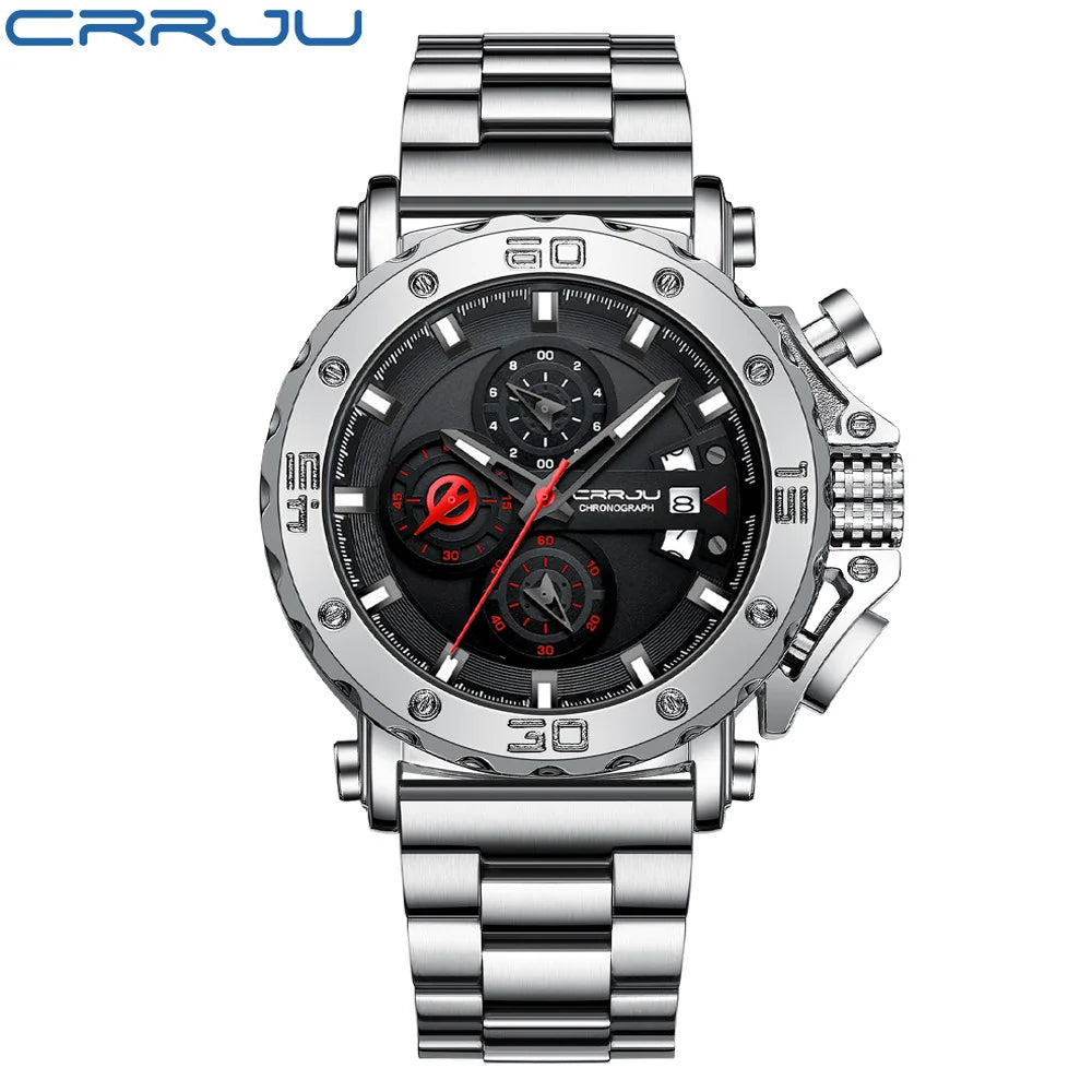 Men's Watch Alloy Case Solid Stainless Steel Band Pearl Quartz Movement Analog Extra-Large Dial Water Resistant 30M