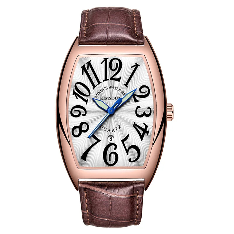 Barrel-shaped Alloy Case Men's Quartz Watch Luxury Retro Style Luminous Acrylic Band Pointer Dial