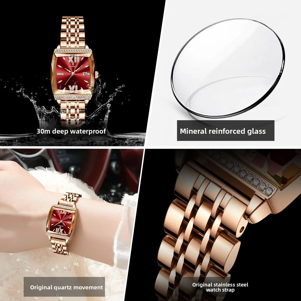 Custom Logo ODM Women's Square Alloy Case Stainless Steel Bracelet Quartz Movement Luminous Pointer Waterproof 30M Fashion