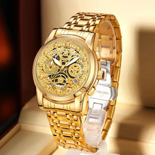 Cross-border Explosions Golden Seton Brand Men's Fashion High-end Luminous Waterproof Hollow Alloy Pointer Stainless Steel Band