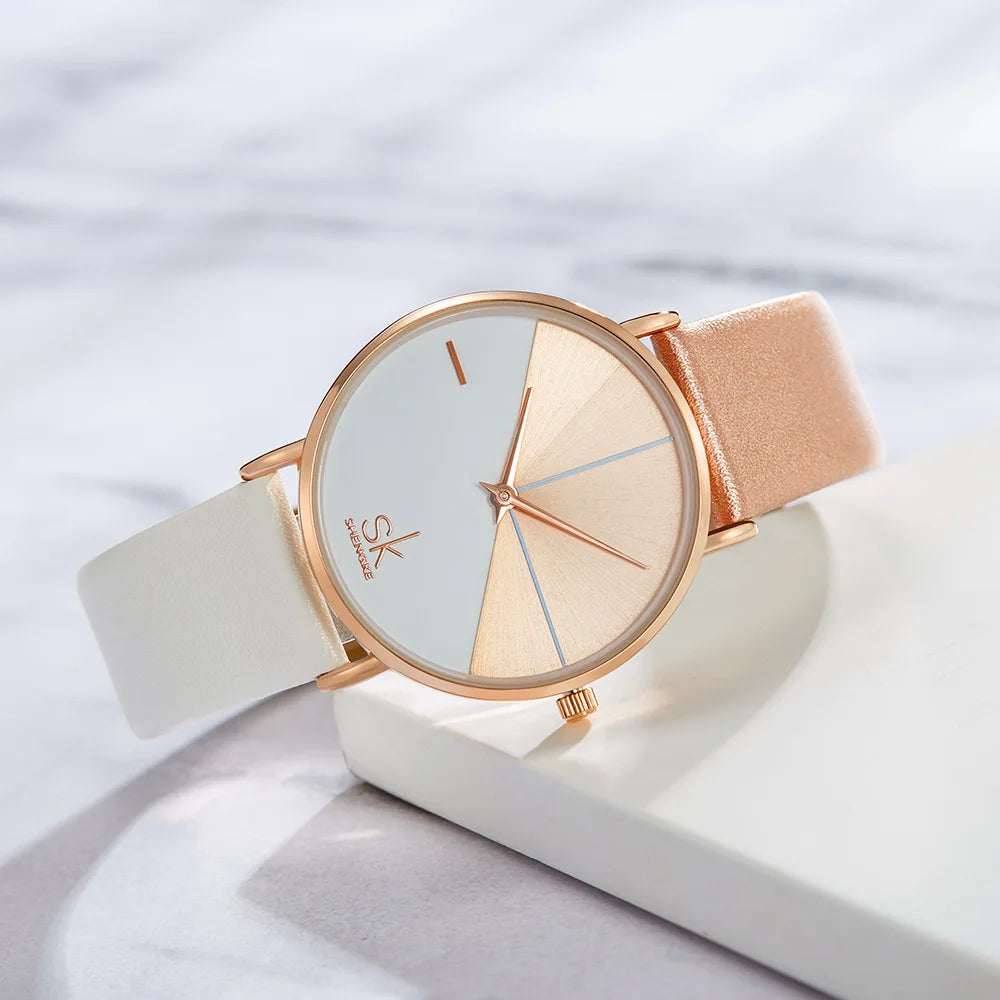 Women's Fashion Alloy Leather Strap Quartz Watch 36mm Pointer Dial Water Resistant 30M Student Party Watch