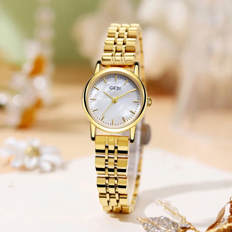 Zentis Women's Pearl Shell Alloy Case Quartz Watch with Acrylic Strap 22mm Pointer Dial Pin Buckle Medieval Style Waterproof 30M