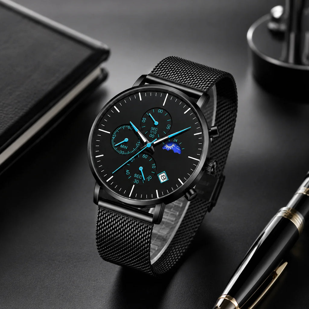 Custom-Made Men's Stainless Steel Band Waterproof Quartz Watch Pointer Luminous Hands 30M Water Resistance Alloy Case Wholesale