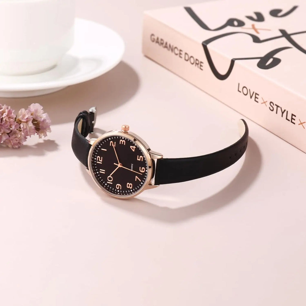 Women's Dainty Analog Leather Alloy Case Waterproof Dress Watch for Small Wrists