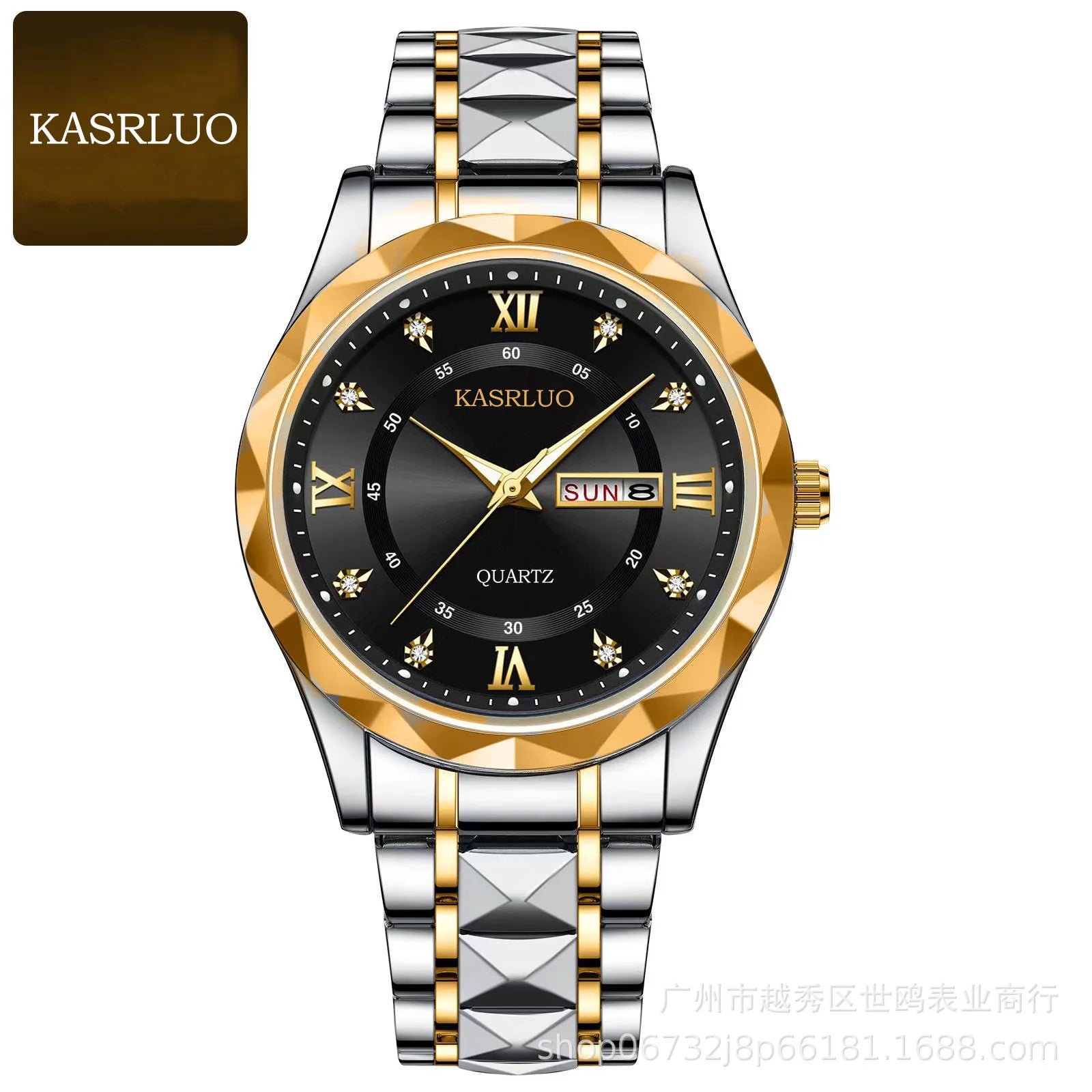 Mens Watch English Calendar Diamond-pattern case Luminous Hands Stainless Steel 30M Water-resistant Minimalist Quartz Pointer