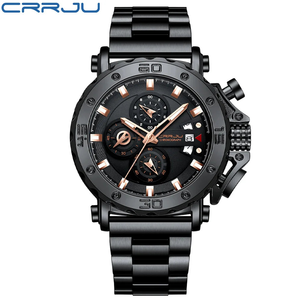 Men's Watch Alloy Case Solid Stainless Steel Band Pearl Quartz Movement Analog Extra-Large Dial Water Resistant 30M