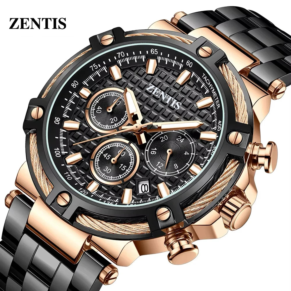 Fashion Men's Watch Casual 30M Water Resistant Quartz Luminous Alloy Case Stainless Steel Wear-resistant Crystal Dial Window