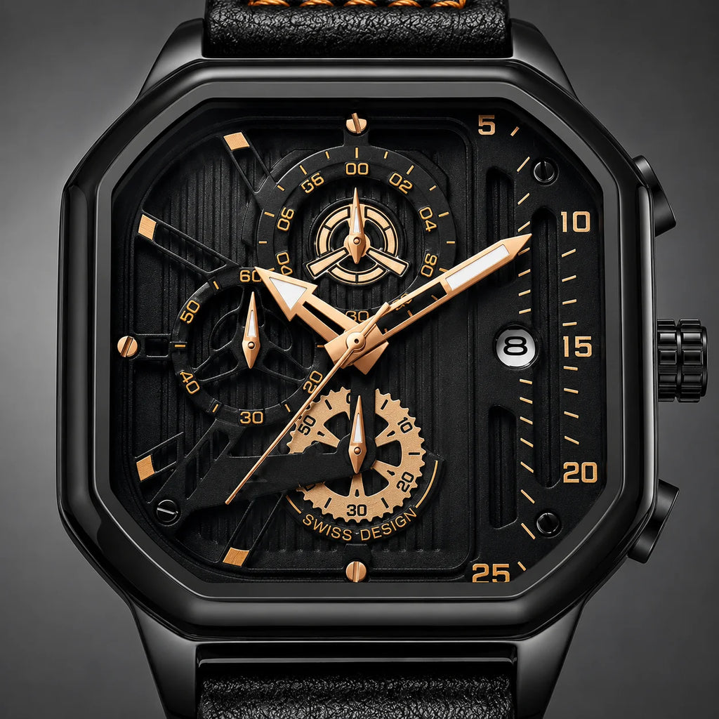 Square Alloy Business Watch Custom Logo Men's High-End Luminous Waterproof Quartz Pointer Stainless Steel Band Cross-Border Dial