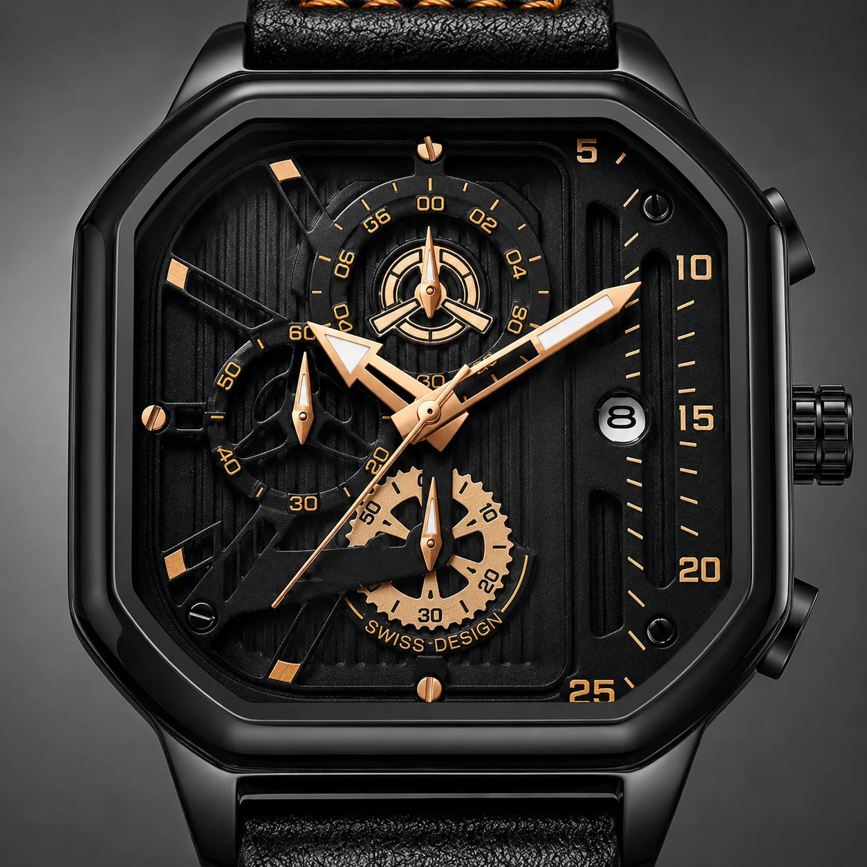 Square Alloy Business Watch Custom Logo Men's High-End Luminous Waterproof Quartz Pointer Stainless Steel Band Cross-Border Dial