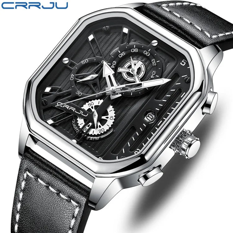 CRRJU/Cajun New Leather Strap Men's Quartz Watch Minimalist Business Style Distinctive Fashionable 30M Water Resistant in Stock