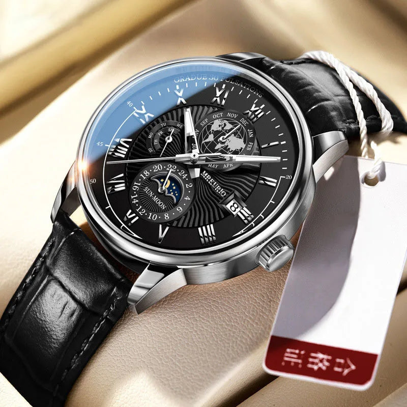 New Foreign Trade Fashion Bestseller Three-Eye Calendar Starry Sky Moon Stylish Mens Quartz Watch Pointer Dial Acrylic Strap 9mm