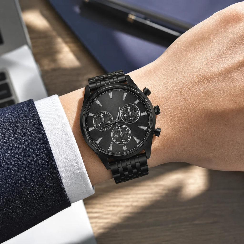 OEM Custom Logo Extra Large Round Quartz Watch Alloy Case Glass Dial Stainless Steel Strap 45mm Wholesale Men's Watch