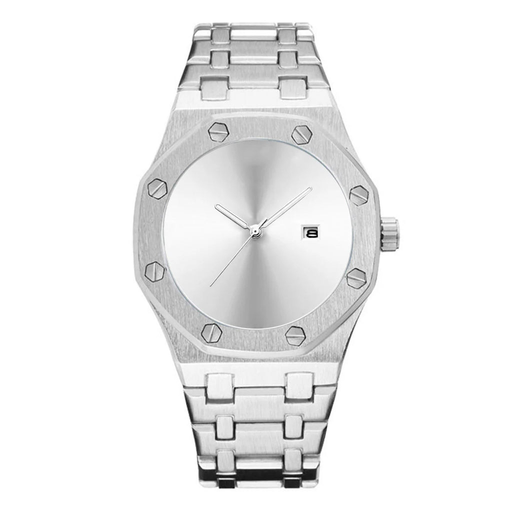 Men's Watch Business Style Quartz Movement Waterproof 30M Alloy Band Octagonal Case 45mm Pointer Tide Black Cool Personality