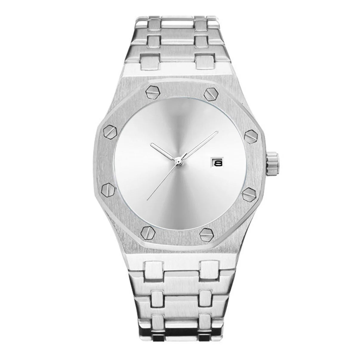 Men's Watch Business Style Quartz Movement Waterproof 30M Alloy Band Octagonal Case 45mm Pointer Tide Black Cool Personality
