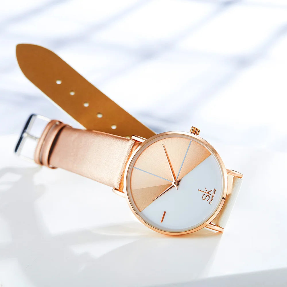 Women's Fashion Alloy Leather Strap Quartz Watch 36mm Pointer Dial Water Resistant 30M Student Party Watch