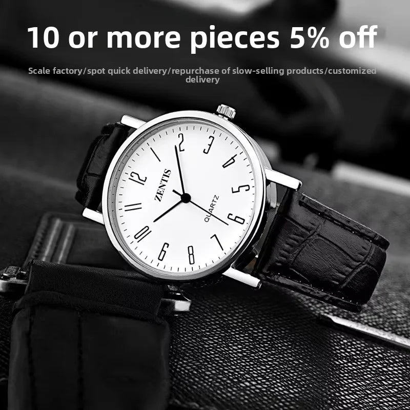 Eco-Friendly Leather Band Alloy Case 9mm Thickness Men's Quartz Watch Advanced Sense Wholesale Decorative Simple Pointer Dial