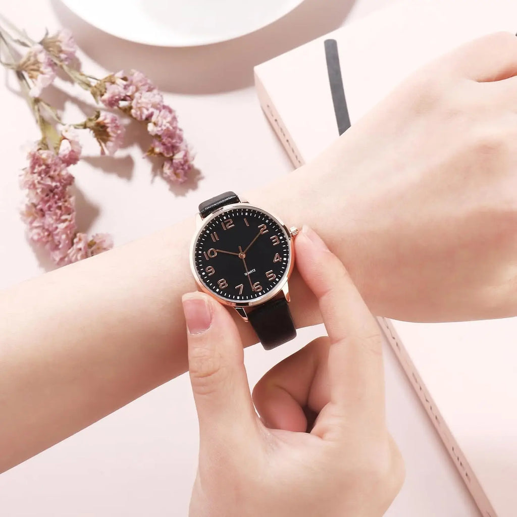Women's Dainty Analog Leather Alloy Case Waterproof Dress Watch for Small Wrists
