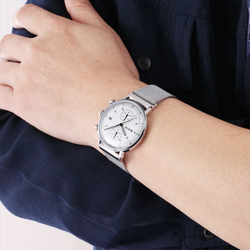 Fashionable Business Spherical Men's Women's Watch Water Resistant 10m Stainless Steel Mesh Strap Five-Hand Design Magnetic