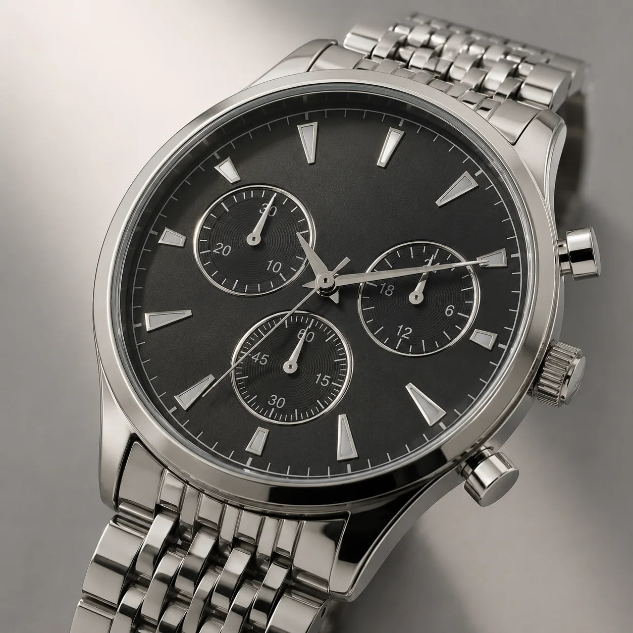 OEM Custom Logo Extra Large Round Quartz Watch Alloy Case Glass Dial Stainless Steel Strap 45mm Wholesale Men