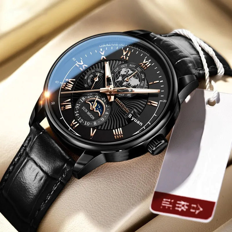 New Foreign Trade Fashion Bestseller Three-Eye Calendar Starry Sky Moon Stylish Mens Quartz Watch Pointer Dial Acrylic Strap 9mm