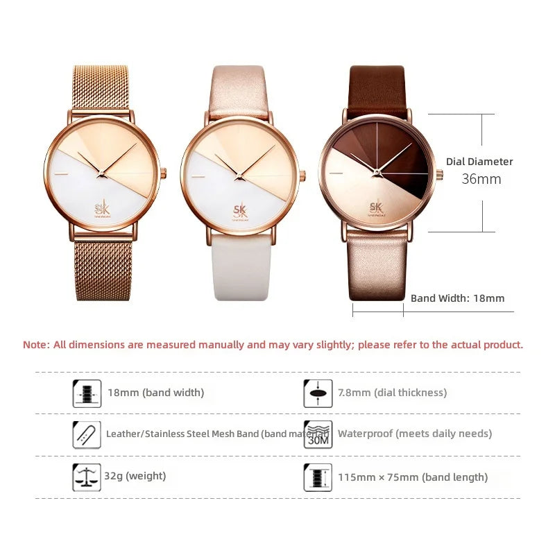 Women's Fashion Alloy Leather Strap Quartz Watch 36mm Pointer Dial Water Resistant 30M Student Party Watch