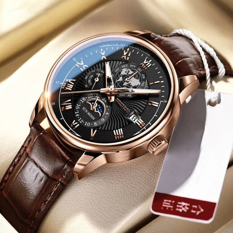 New Foreign Trade Fashion Bestseller Three-Eye Calendar Starry Sky Moon Stylish Mens Quartz Watch Pointer Dial Acrylic Strap 9mm