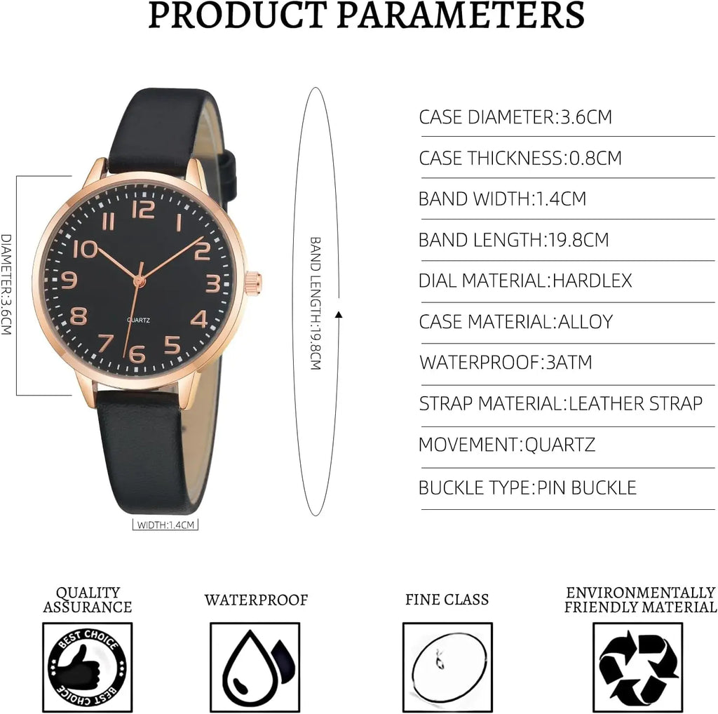 Women's Dainty Analog Leather Alloy Case Waterproof Dress Watch for Small Wrists