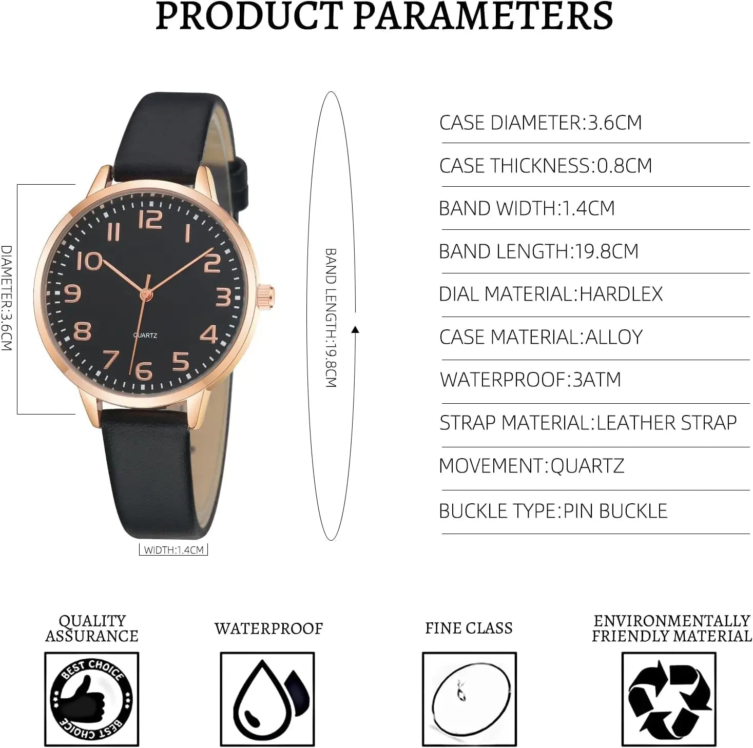 Women's Dainty Analog Leather Alloy Case Waterproof Dress Watch for Small Wrists