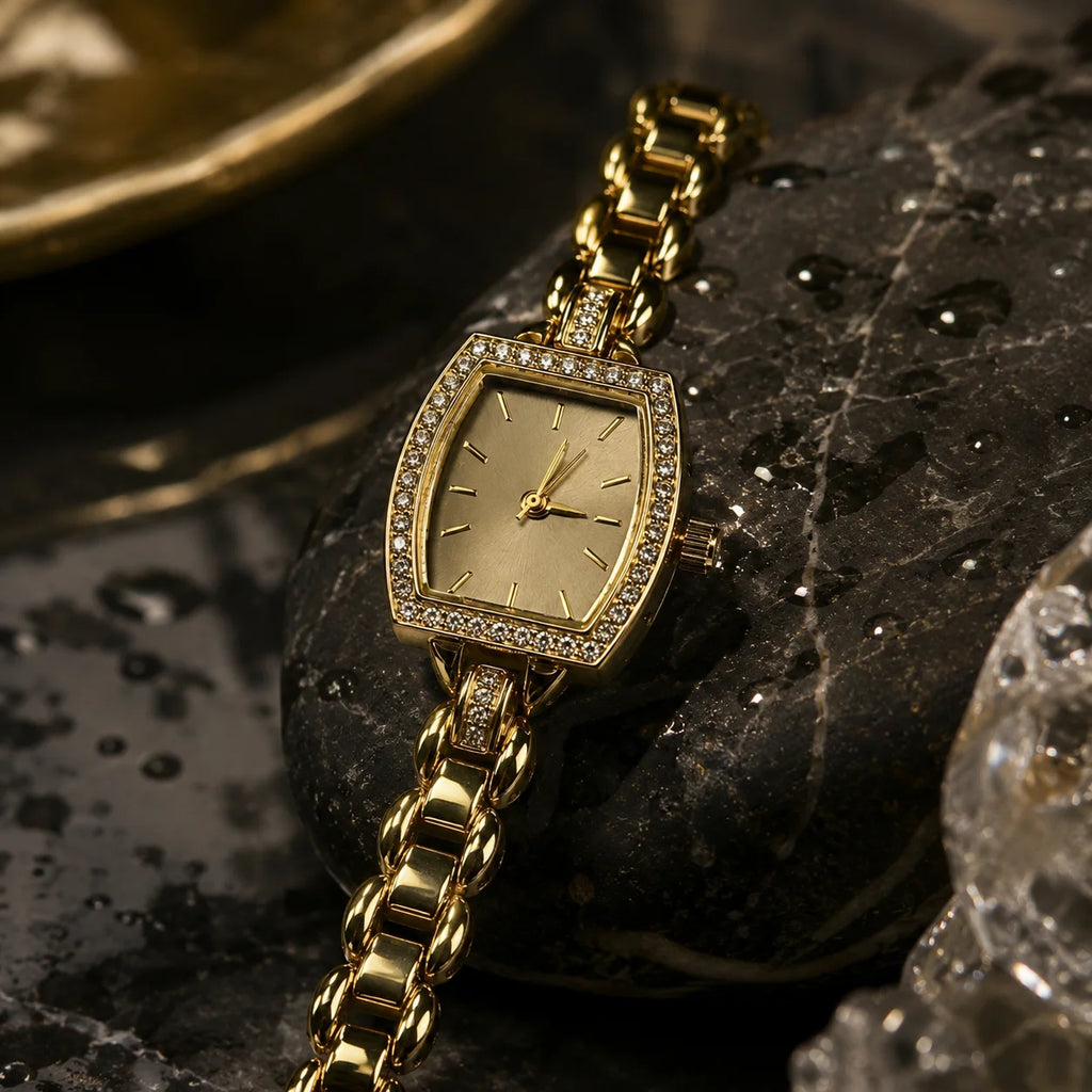 OEM Custom Logo Women's Quartz Analog Glass Dial Watch Irregular Alloy Case Metal Strap Fashion Wholesale for Ladies