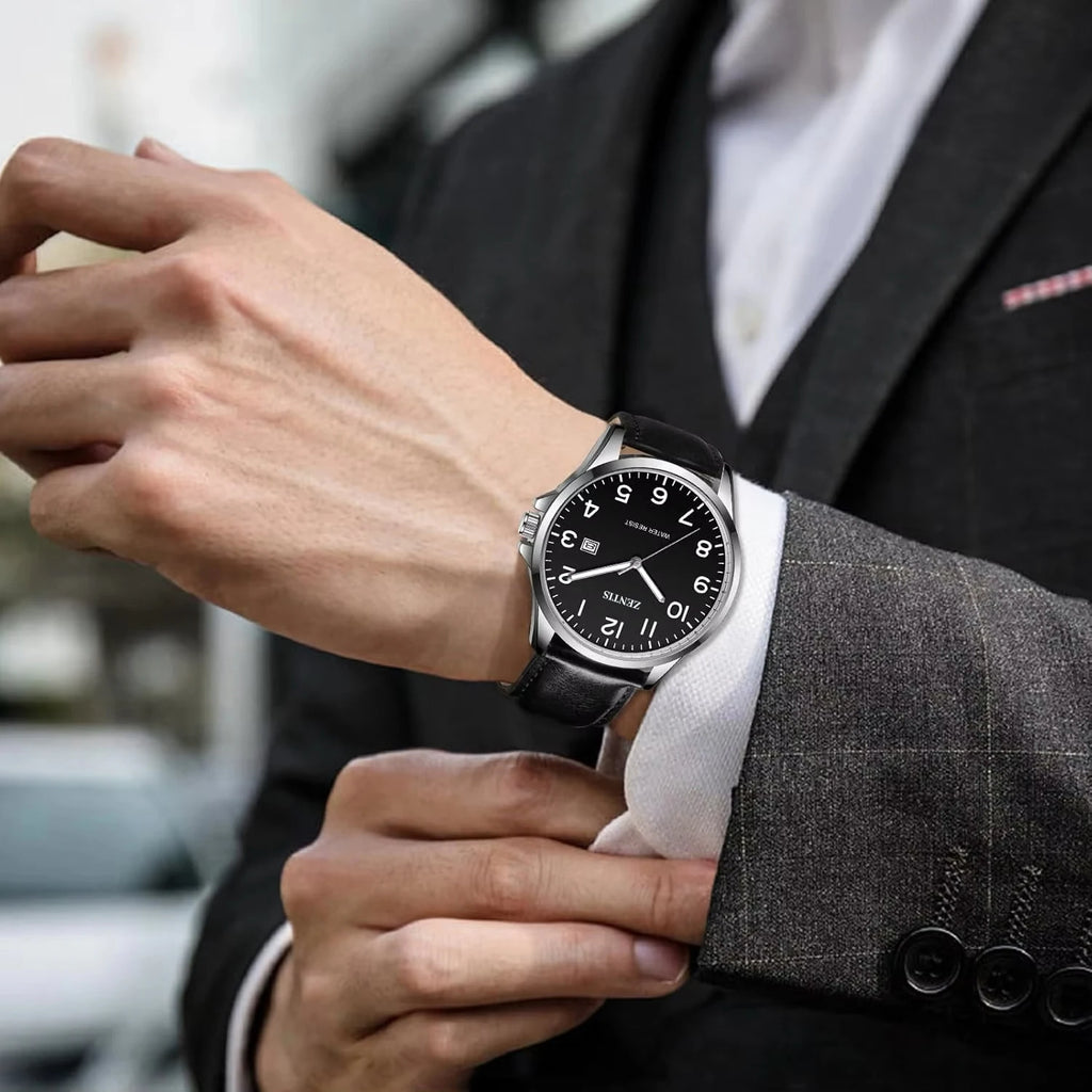 Watch for Men Fashion Minimalist Acrylic Case Lightweight Waterproof Quartz Analog Date Leather Strap Wrist Watch