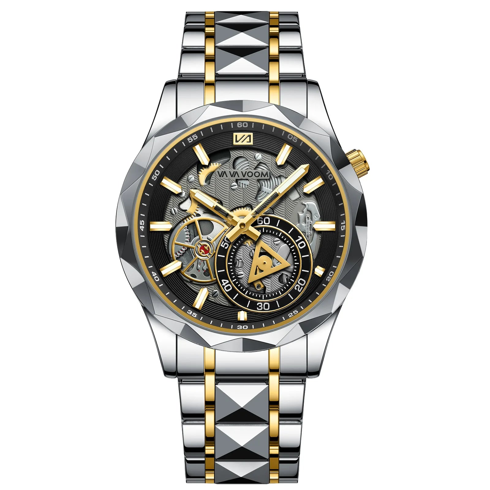 Men's Business Quartz Hollow Alloy Case Stainless Steel Strap Watch with Pointer Dial 30M Water Resistant 41mm Dial