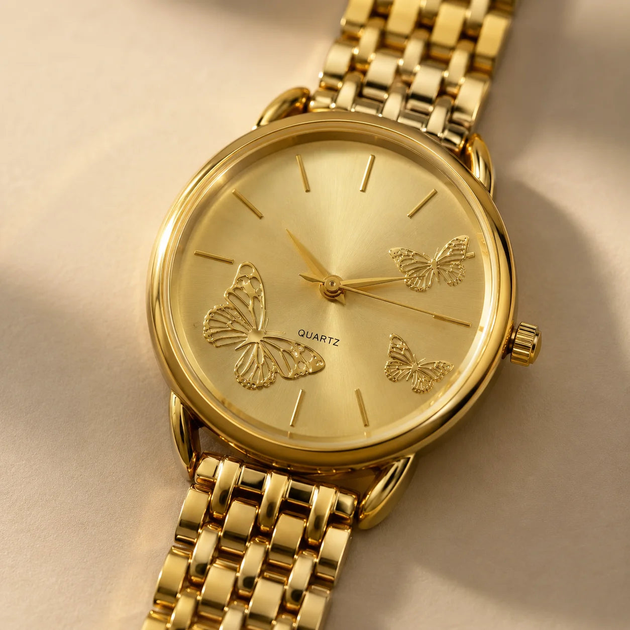 OEM Custom Logo Round Quartz Analog Glass Dial Watch Alloy Case Metal Strap 35mm Unisex Splash Resistant Wholesale Fashion