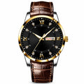 New Luxury Waterproof Luminous Double Calendar Analog Pointer Men's Alloy Leather Band Ultra-thin Quartz Watch Sapphire Crystal