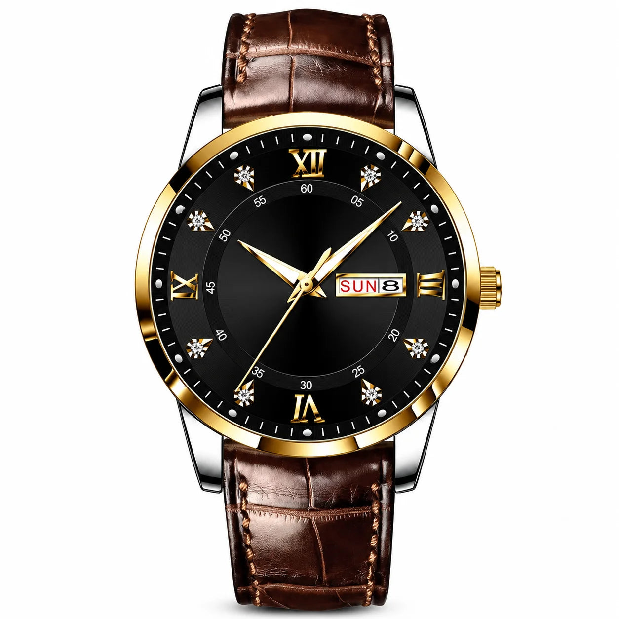 New Luxury Waterproof Luminous Double Calendar Analog Pointer Men's Alloy Leather Band Ultra-thin Quartz Watch Sapphire Crystal