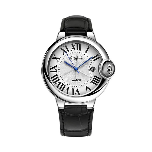 Classic Balloon-Shape Quartz Watch for Men; Alloy Case PU Band; 40mm Dial; Pointer 30M Water-Resistant; Week Business Style