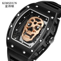 Cross-border New Fashion Skull Hollow-Out Men's Watch Alloy Case 40mm Barrel-Shaped Silicone Quartz Pointer Luminous Wholesale