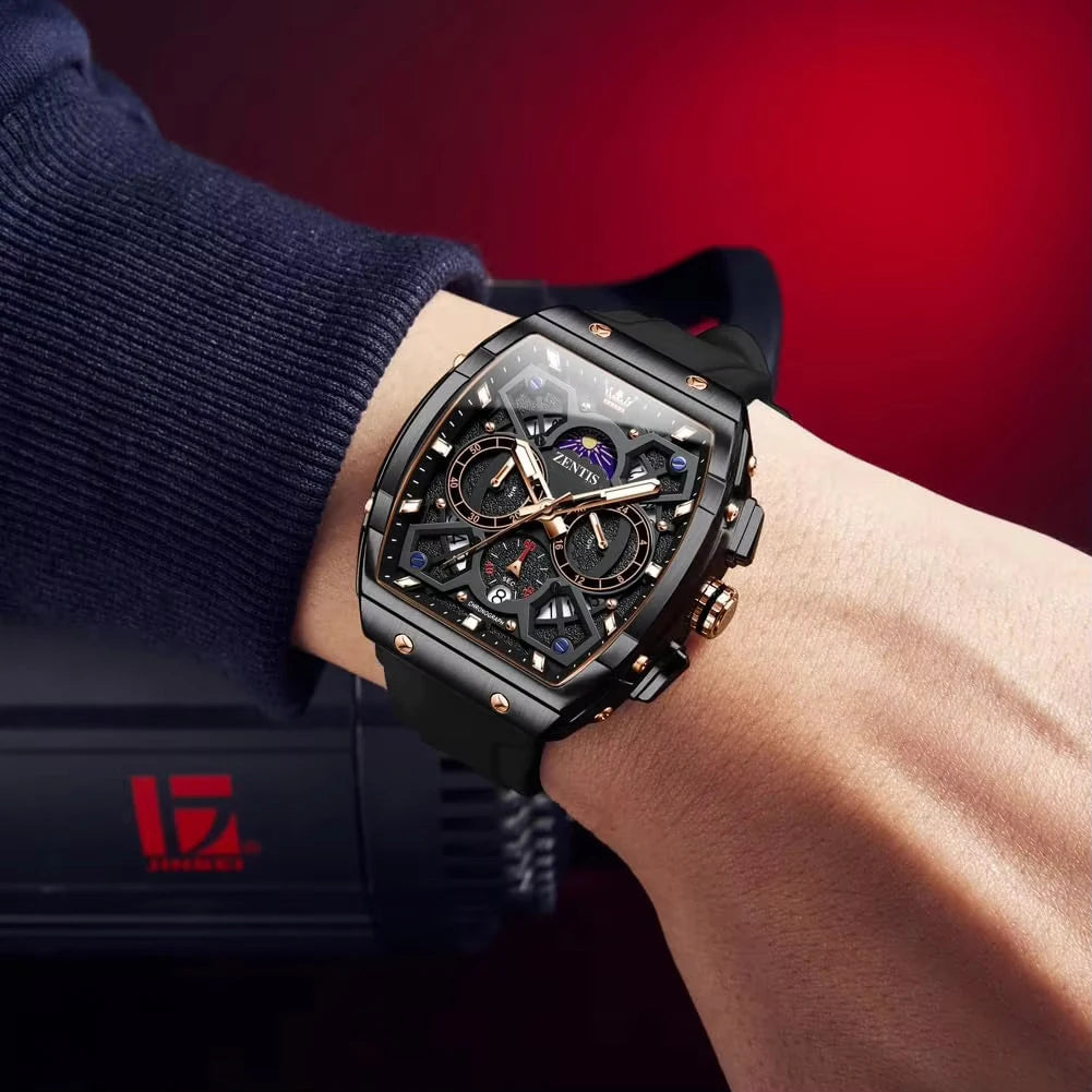 Men's Luxury Quartz Analog Chronograph Watch Alloy Case Silicone Strap Business Dress Red/Yellow/Black/White Straps