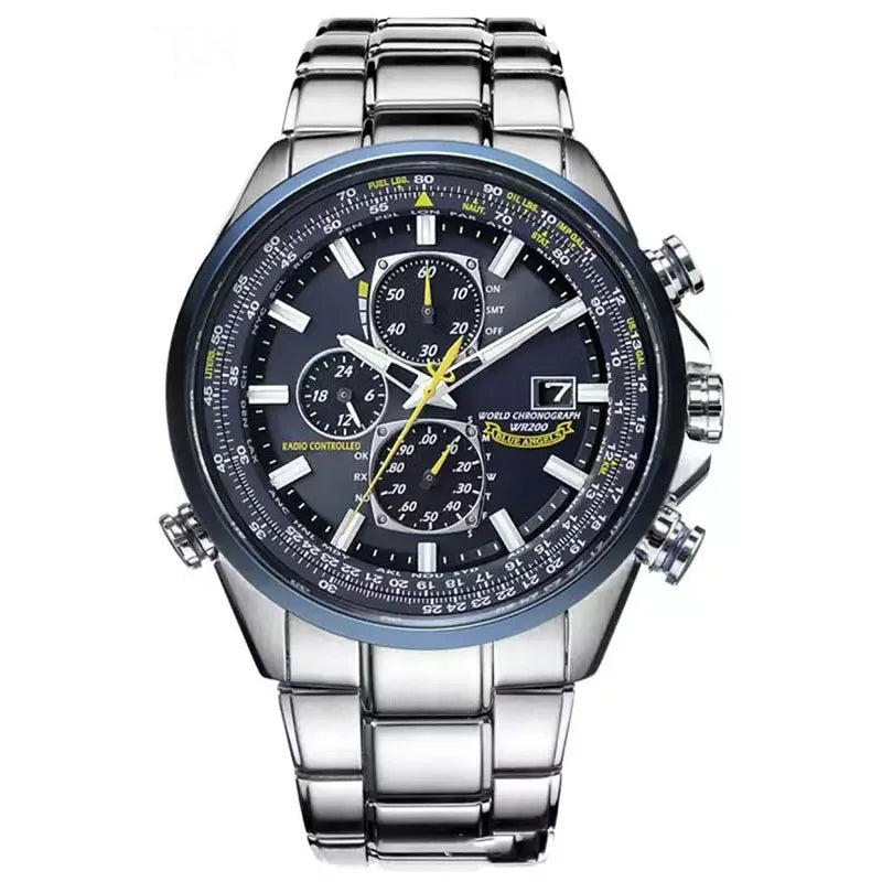 High-end Men's Stainless Steel Quartz Chronograph Watch with Pointer Dial Business Style 10m Water Resistant