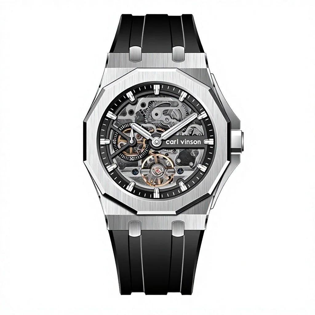 Stainless Steel Mechanical Watch Custom Logo Luminous Hands Pointer 30M Water Resistance Silicone Strap Automatic Movement 42mm