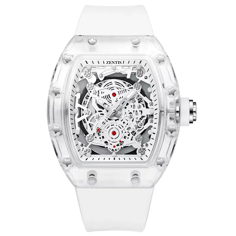 Fashion Men's Silicone Waterproof 30M Luminous Transparent Quartz Watch Pointer Mineral-reinforced Glass Mirror Barrel-shaped