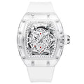 Fashion Men's Silicone Waterproof 30M Luminous Transparent Quartz Watch Pointer Mineral-reinforced Glass Mirror Barrel-shaped