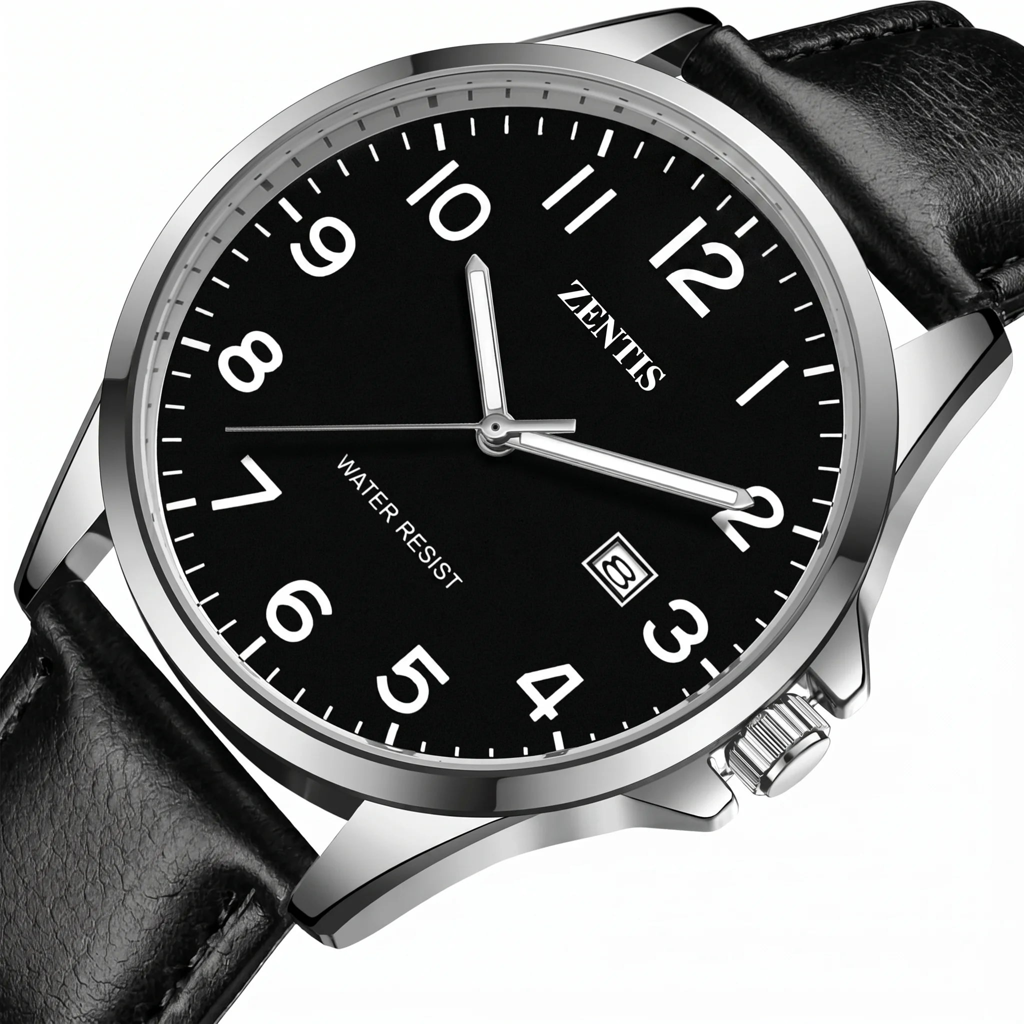 Watch for Men Fashion Minimalist Acrylic Case Lightweight Waterproof Quartz Analog Date Leather Strap Wrist Watch