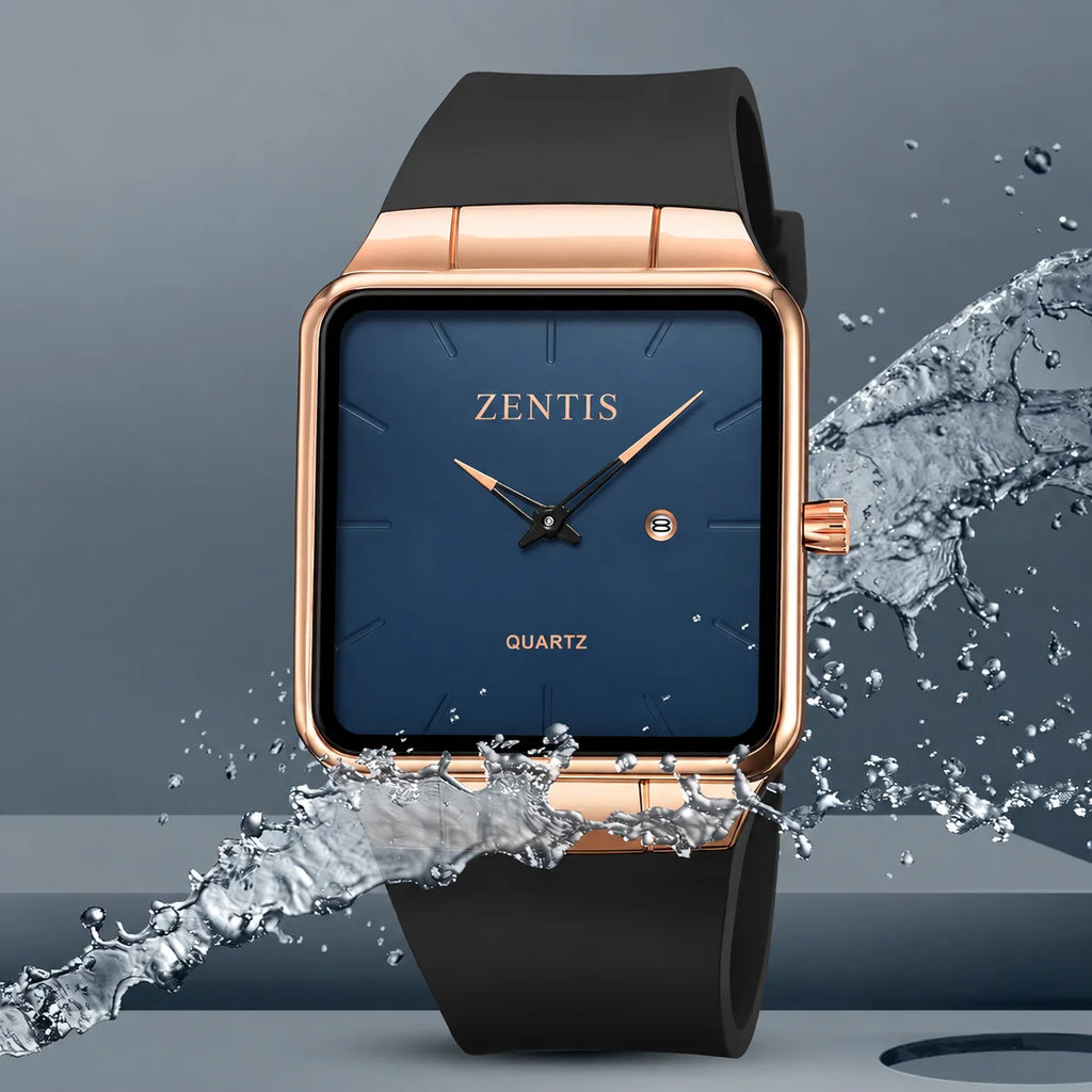 Time Beauty Fashion Square Men's Quartz Watch Zinc Alloy Case Mineral-reinforced Glass Mirror TPU Band Pin Buckle Waterproof 30M