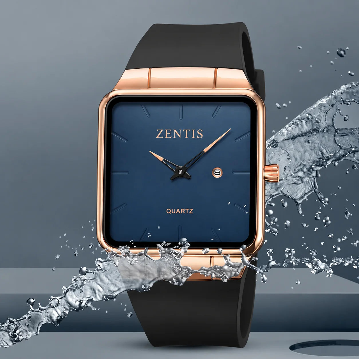 Time Beauty Fashion Square Men's Quartz Watch Zinc Alloy Case Mineral-reinforced Glass Mirror TPU Band Pin Buckle Waterproof 30M