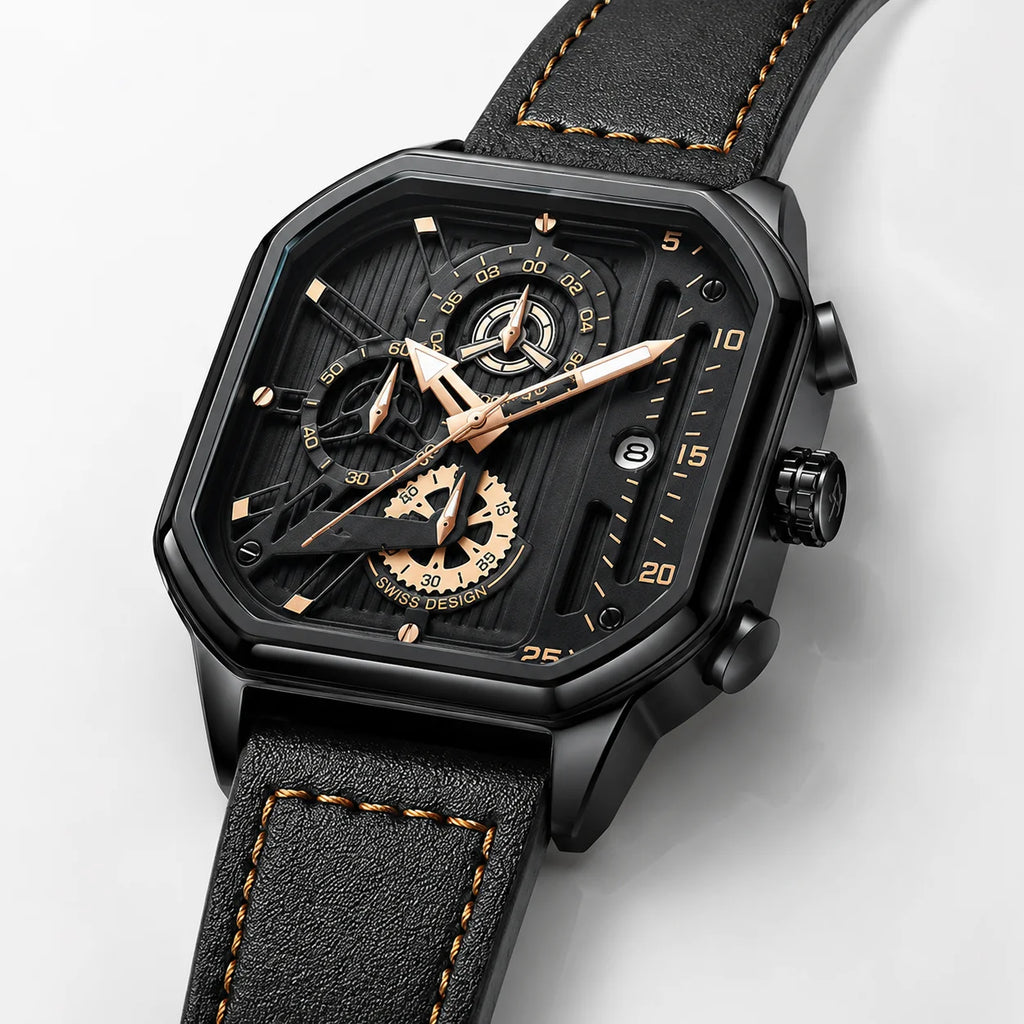 Square Alloy Business Watch Custom Logo Men's High-End Luminous Waterproof Quartz Pointer Stainless Steel Band Cross-Border Dial