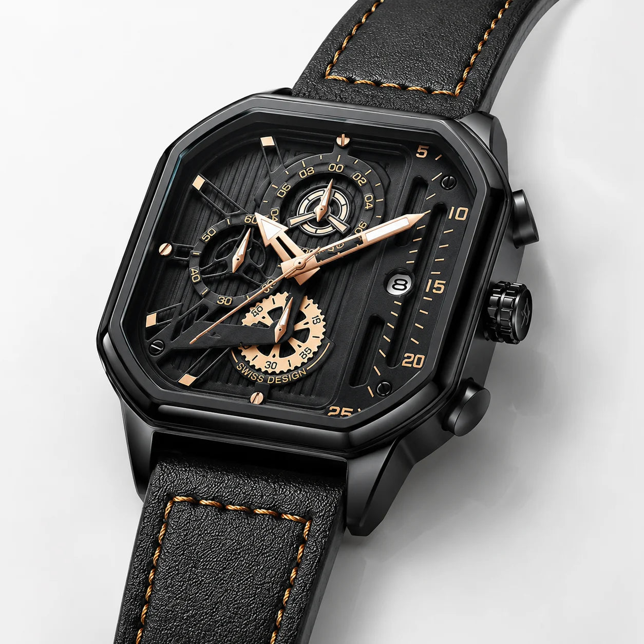 Square Alloy Business Watch Custom Logo Men's High-End Luminous Waterproof Quartz Pointer Stainless Steel Band Cross-Border Dial