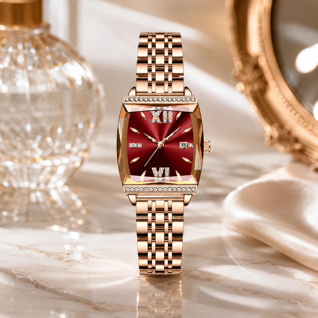 Custom Logo ODM Women's Square Alloy Case Stainless Steel Bracelet Quartz Movement Luminous Pointer Waterproof 30M Fashion