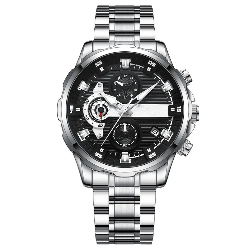 Multifunctional Best-selling Diamond-pattern Mens Watch; High-end Luminous Waterproof Quartz Watch Alloy 10mm Pointer Stainless