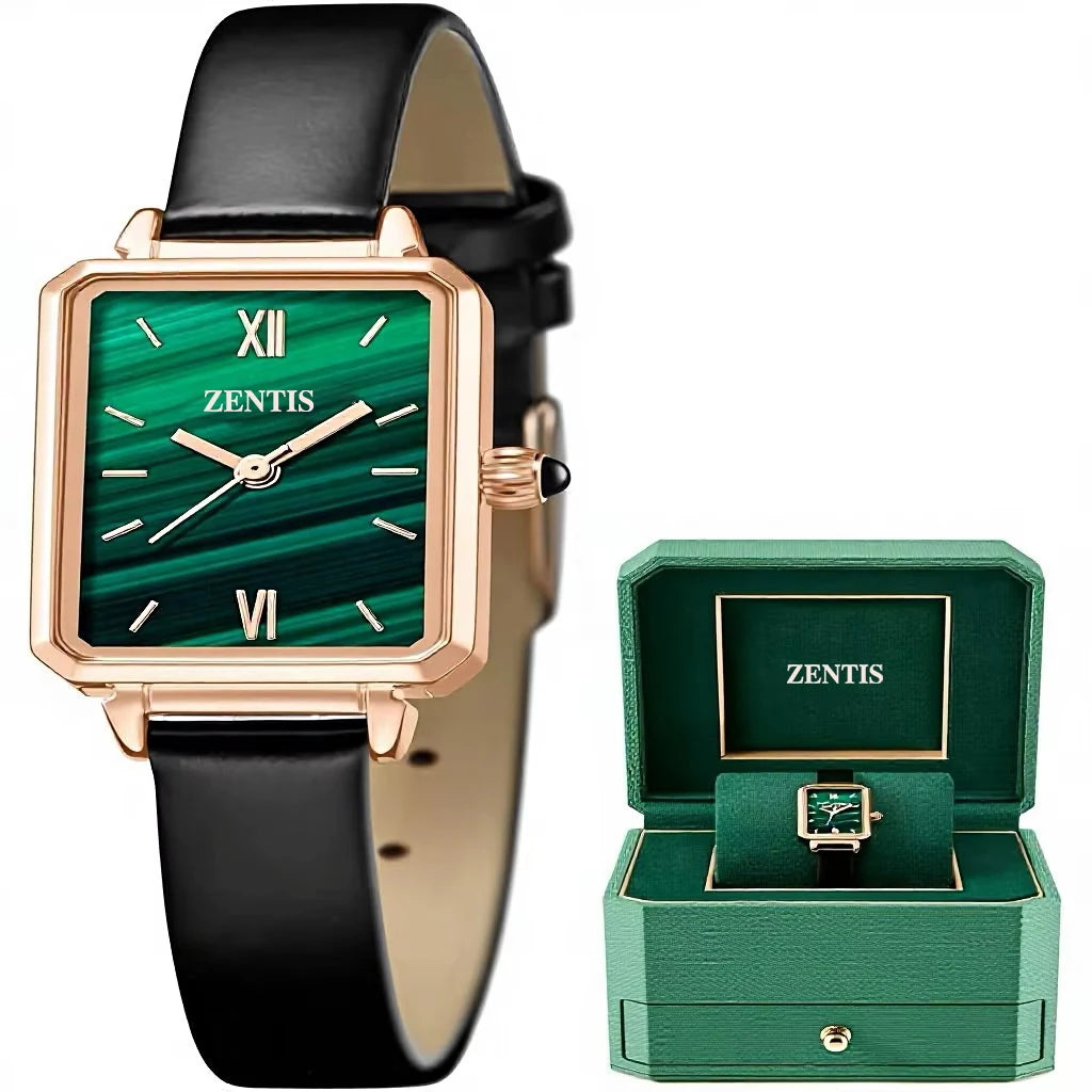 Women's Eco-Friendly Alloy Analog Wrist Watch Green Malachite Dial Stylish for Elegant Ladies & Loved Ones Includes Batteries