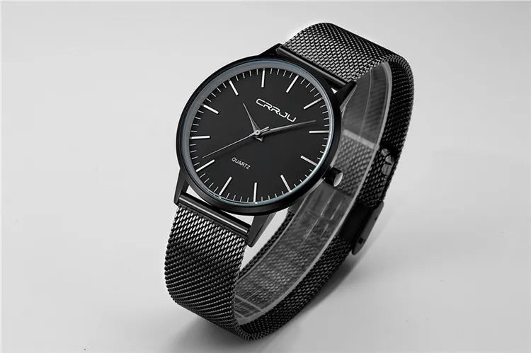 Mens Ultra-Thin Quartz Movement Alloy Case Acrylic Strap Leisure Business Casual Watch